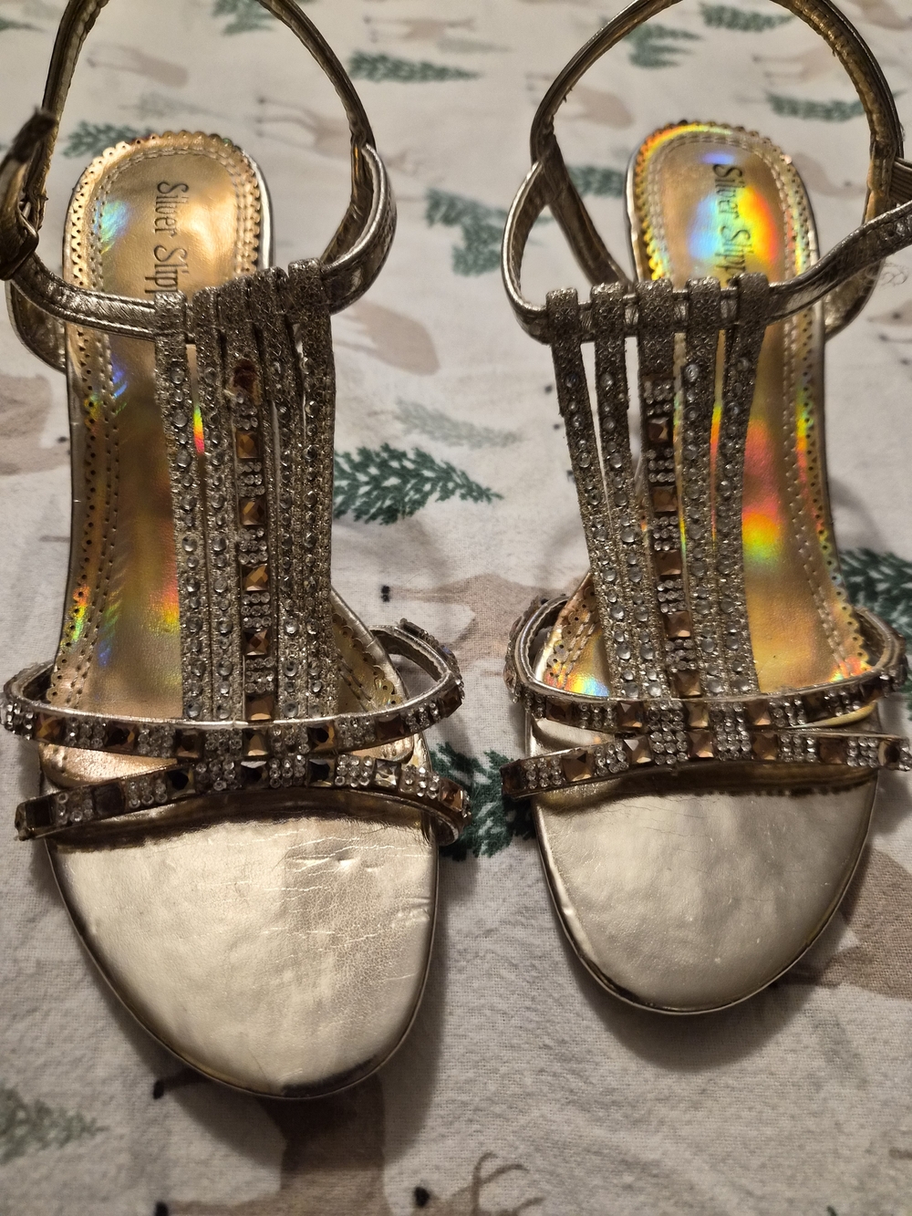 Women's Gold T-Strap Embellished Sandals